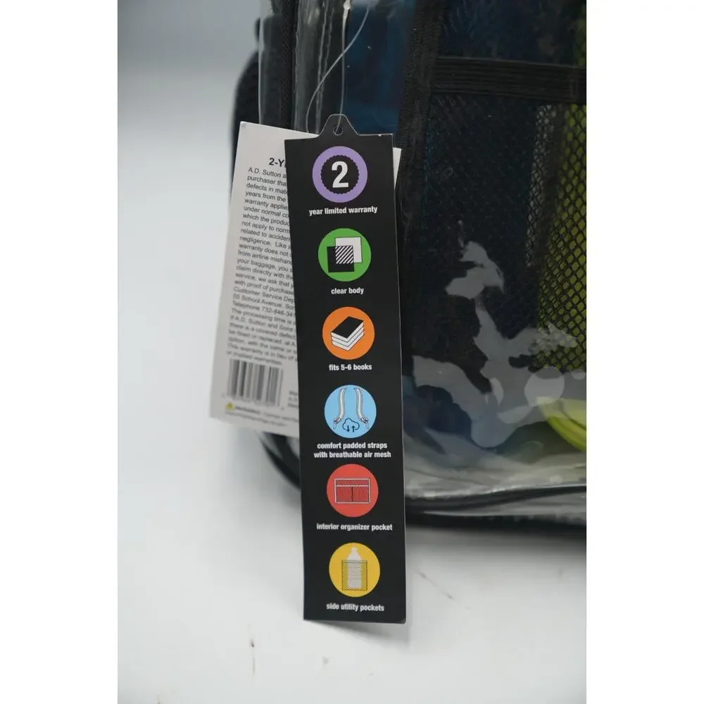 Clear Backpack + Fulton Neon Lunchbox Back-to-School‎ Supply Gift Bundle
